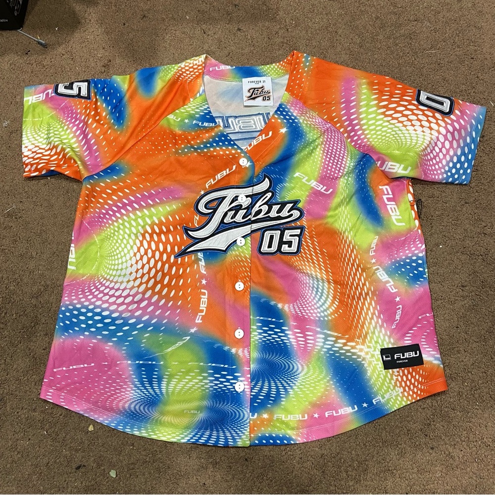 Fubu X Forever 21 Women’s Sz 1X Baseball Jersey Stitched Logo Retro